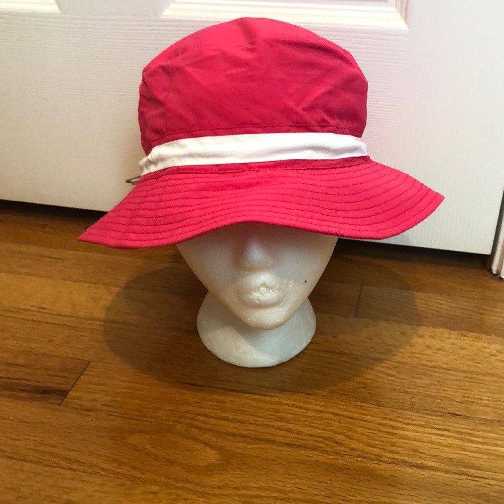 LL Bean Pink Nylon Bucket Sun hat white stripe adjustable